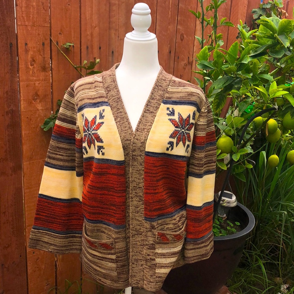 Monarch 60s 70s space dye knit 🧶 sweater cardigan with belled sleeves